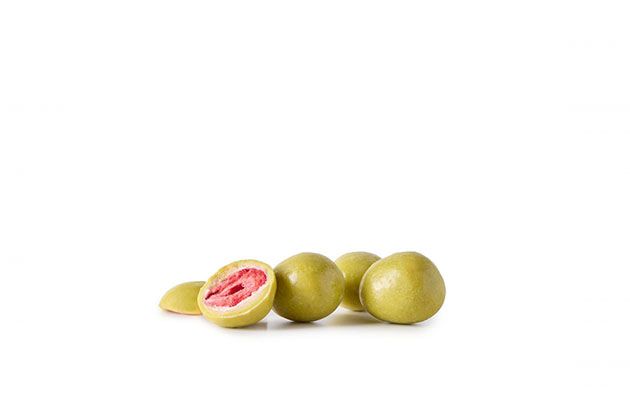 Choco-Früchte Ganze Erdbeeren in weißer Schokolade mit Pistazien