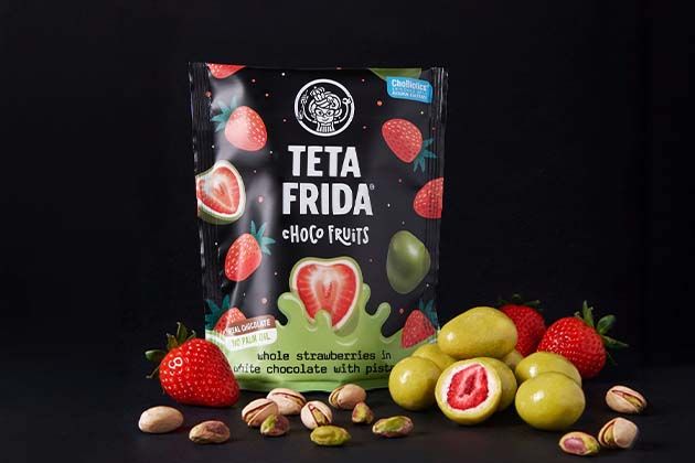 Choco-Früchte Ganze Erdbeeren in weißer Schokolade mit Pistazien