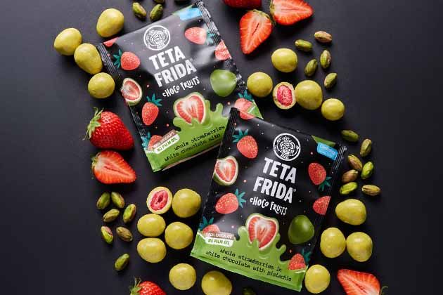 Choco-Früchte Ganze Erdbeeren in weißer Schokolade mit Pistazien