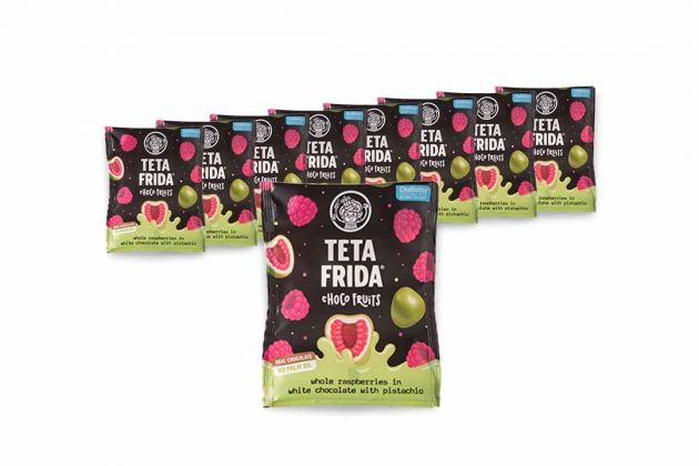 Choco fruits Cele maline v beli čokoladi s pistacijo paket 8+1 gratis